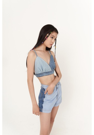 Holly Lolly Yüksek Bell, Çift Renkli Mini Ocean Jean Şort Mavi