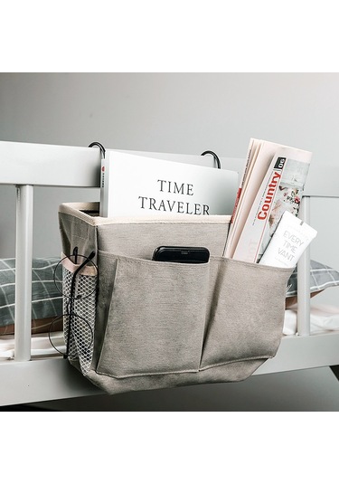 Springsun Yatak Başı Asma Çantası - Üst Ranza Düzenleyici, Kumaş Askılı Pratik Depolama Koyu Gri - Kumaş Asılı Sepet