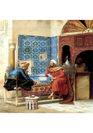 Oryantal Satranç Oynayanlar Kahveci Ve Sultan Süleyman Doğal Taş Bardak Altlığı 4'lü Set - Natural Stone Coasters - Taş Çok Renkli