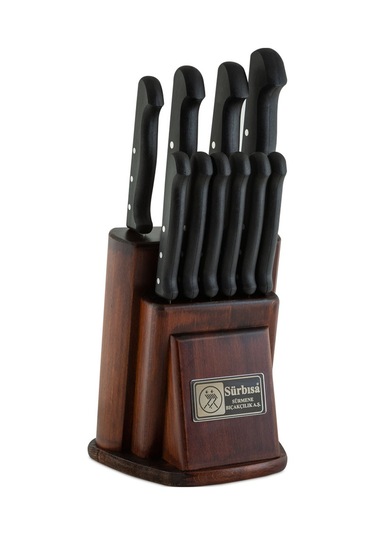 Sürmene Sürbisa 61500 Eskitme Ahşap Stantlı 10 Lu Bıçak Seti Siyah