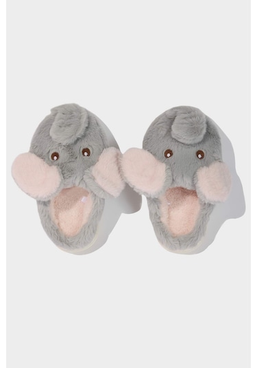 DeFacto Kız Çocuk Hayvan Figürlü Düz Taban Ev Terliği E0853A824WNGR211 Gri