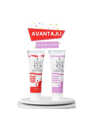 Vitkitty Kısırlaştırılmış Kediler İçin Multivitamin Ve Tüy Yumağı Önleyici Malt Macun Seti 2'li Set