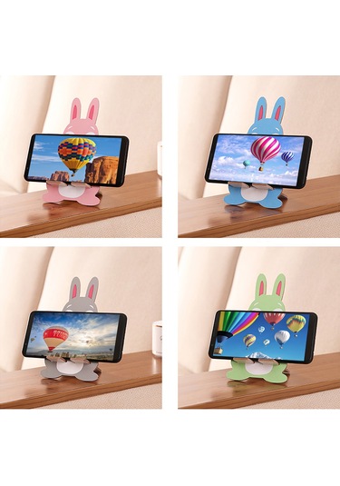 Tenfowee Sevimli Tavşan Desenli Ahşap Telefon Ve Tablet Standı - Yeşil Renk