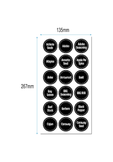 Dofolink 144 Adet 3.8 Cm Çaplı Zarfli Baharat Etiketleri - Mutfak Organizasyonu İçin Transparan Pvc Sticker Seti Siyah