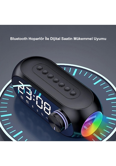 Hymark Bluetooth S8 Rgb Led Işıklı Dijital Saat Alarm Şarjlı Hopa