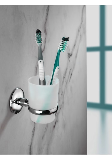 Krom Kaplama Diş Fırçalık Mat Plastik Hazneli S-105 Duvara Monte