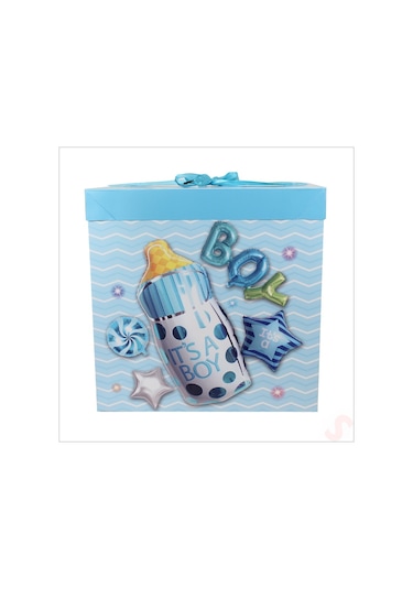 Kapaklı, Katlanır Demonte Karton Kutu, 30cm - Biberon & Mavi