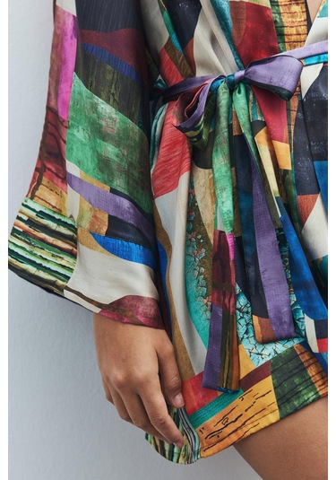 Fumée Coloré Desenli Kısa Saten Sabahlık / Kimono Çok Renkli