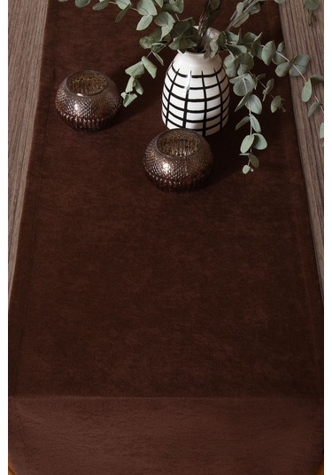 Kadife Dokulu Koyu Kahverengi Modern Runner En: 40 Boy: 140 Koyu Kahverengi