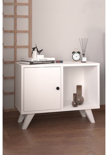 Bofigo Komodin 2 Bölmeli Komodin Kapaklı Komodin Yan Sehpa Mikonos Beyaz