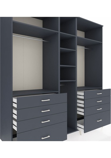 Kronos Dolap 8 Raflı 8 Çekmeceli 3 Askılı 220x59x243 Antrasit-antrasit/antrasit Antrasıt/antrasıt