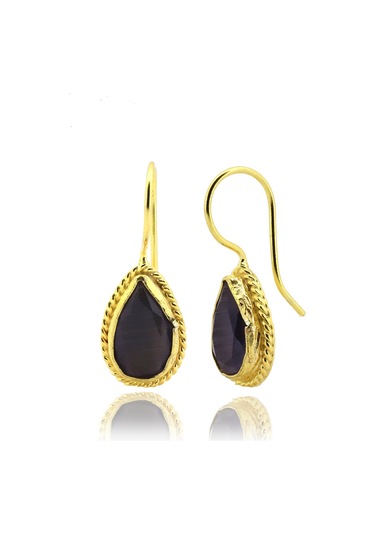 Beyisa Güneş Taşı Serisi Sarma Damla Kesim Siyah Oniks 22 Ayar Altın Kaplama Kadın Üçlü Set