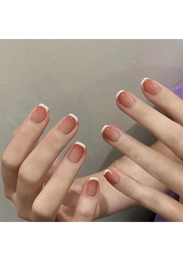 Takma Tırnaklar Pembe Takma Tırnaklar Rozet Tırnak Sanatı Çıkarılabilir Tırnaklar Fransız Yama Takma Tırnaklar