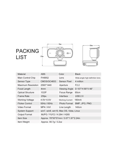 Yaleker 2k Hd Usb Webcam İle Mikrofon: 107 Geniş Açı, Plug & Play,网课/canlı Yayın/ıletişim İçin Siyah Kamera