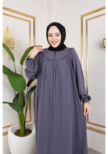 Ön Ve Arka Robalı Ferace - Gri / F0142 Gri