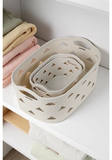 İronika 5li Dekoratif Deri Görünüm Dolap İçi Düzenleyici Saklama Kutusu Mutfak Banyo Organizer Sepet Krem Krem