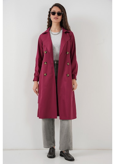 5853 Kruvaze Yaka Trençkot - Bordo Bordo