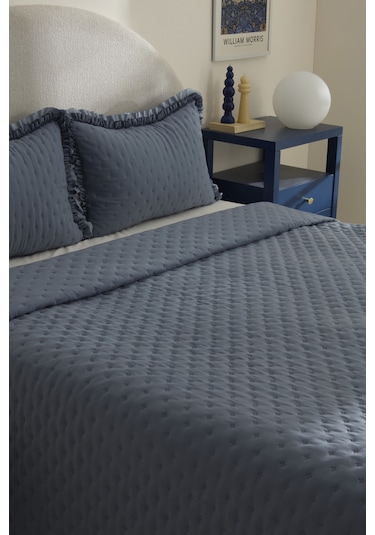 Karaca Home Viona Çift Kişilik Yatak Örtüsü Seti Mavi Mavi