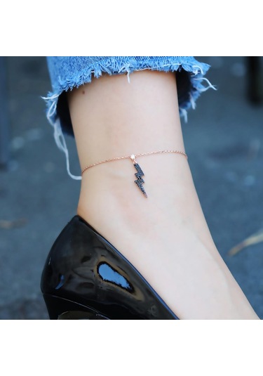 Şimşek Model Zirkon Taşlı Rose Gold Kaplama Gümüş Halhal Gümüş