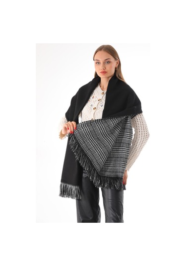 Çift Taraflı Yumuşak Dokulu Siyah Şal Atkı Siyah