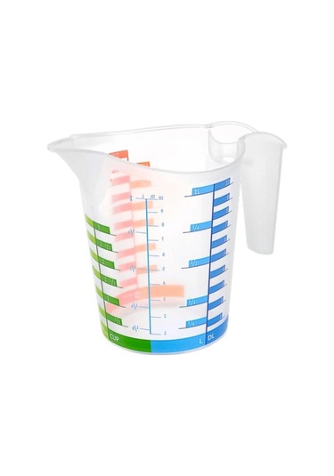 Ollevra 500 Ml Renkli Dereceli Sert Plastik Mutfak Ölçü Kabı Şeffaf