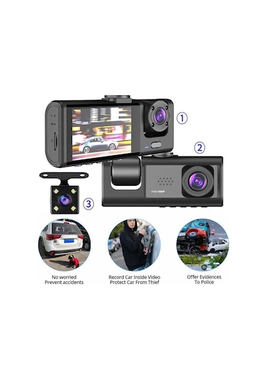 Dv300 Yeni 3 Kameralı Araç İçi Kayıt Kamerası 2 İnç Ips Ekran