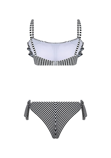Bonesta Payee Volanlı Straplez Siyah Bikini Takımı