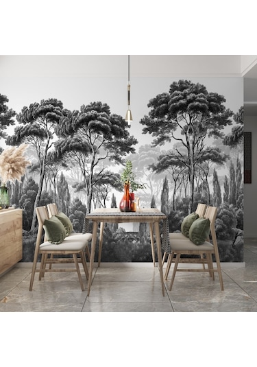 Çizim Orman Ağaçlar Duvar Kağıdı