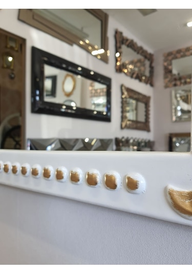Ayna Denizi Lady White Gold Model Beyaz Altın Renk Dekoratif Ayna Altın - Beyaz