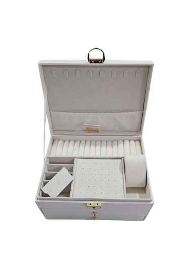 Lüks Anahtarlı Kapitoneli Deri Büyük Boy Takı, Seyahat Ve Mücevher Çantası,kutusu Beyaz 17x23 Cm Çok Renkli