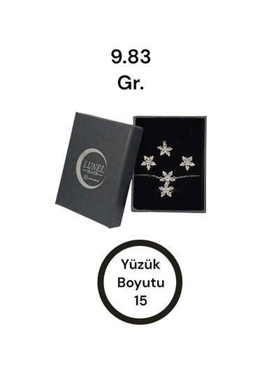Çiçek Motifli Taşlı Gümüş Takı Seti 925 Ayar, Şık Ve Zarif Kadın Aksesuarı Gümüş