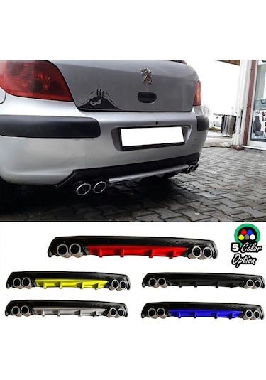 Peugeot 307 Uyumlu Yuvarlak Egzozlu Mavi Difüzör Difizör Çiftli Egzoz Görünüm Arka Ek