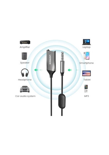 Cbtx Ugreen Araba Bluetooth 5.0 Aux Adaptörü Ses Alıcısı Usb 3.5mm Eller Serbest Kiti Desteği Tf Kart