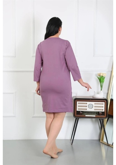 Giyim Kadın Büyük Beden Penye Gecelik Ev Elbisesi Mürdüm Mürdüm