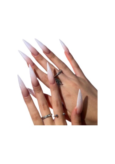 Qingmipy 24 Adet Uzun Uçlu Beyaz Degrade Tırnak Ekleri - Jöle İle Gönderim