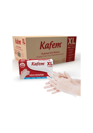 Kafem Beyaz Vinil Eldiveni Pudrasız Xl 100 Adet X 20 Paket Koli