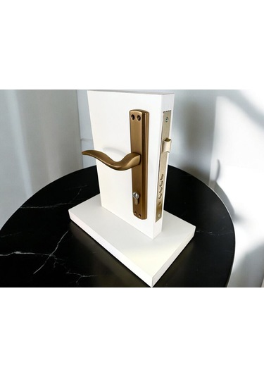 Trim Mat Antik Sarı Aynalı Yale Çelik Kapı Kolu Sol Elle Açılır Tek Taraf Kilit Hariçtir