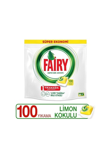 Fairy Hepsi Bir Arada 100 Yıkama Bulaşık Makinesi Deterjanı Kapsülü Limon Kokulu