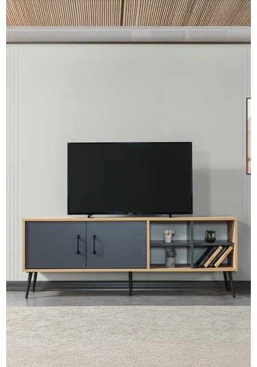 3609 Şile Metal Ayaklı Metal Kulplu 160 Cm Tv Ünitesi Antrasit - Safir Antrasit - Safir