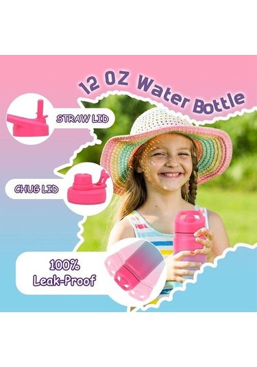 Yalıtımlı Çocuk Su Şişesi 12 Oz Paslanmaz Çelik Su Şişesi Çocuklar Için Saman Kapaklı Kızlar, Erkekler Için Gwkx8b Diğer