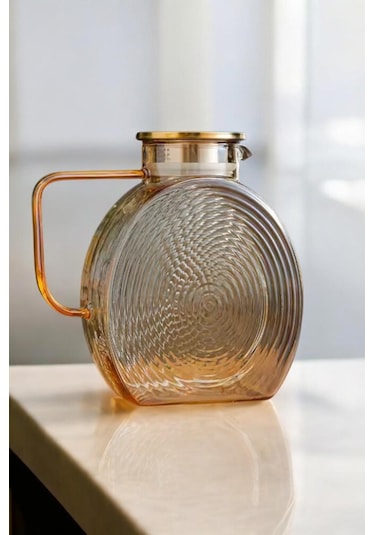 Qerhome Borosilikat Cam Amber Salyangoz Desenli Cam Demlik & Sürahi 2500 Ml Amber