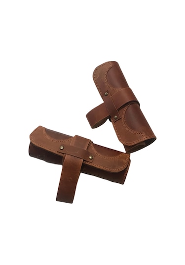 Deri Rulo Kalemlik Özel Tasarım Camel Kahve El İşçiliği