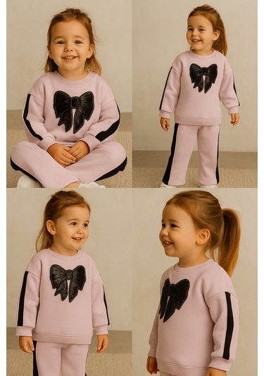 2-5 Yaş Fiyonk Payet İşlemeli Kız Çocuk Takım Gül Kurusu Gül Kurusu