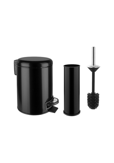 Siliwax Elit İkili Banyo Seti Siyah - Çöp Kovası 3 L + Tuvalet Fırçası Siyah