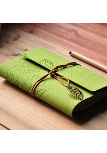 Mimarobahediyelik Mobgift Yaprak Tasarımlı Retro Deri Defter + Kalem Hediyeli