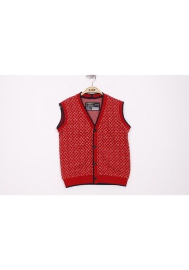 Toontoy Erkek Çocuk Desenli Okul Yelek Kırmızı