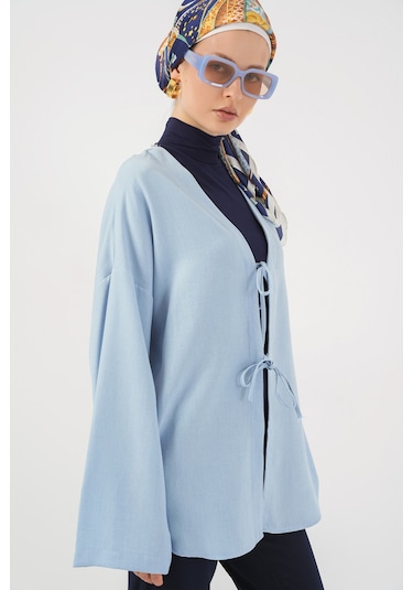 Bigdart Keten Tesettür Kimono 5968 - Mavi