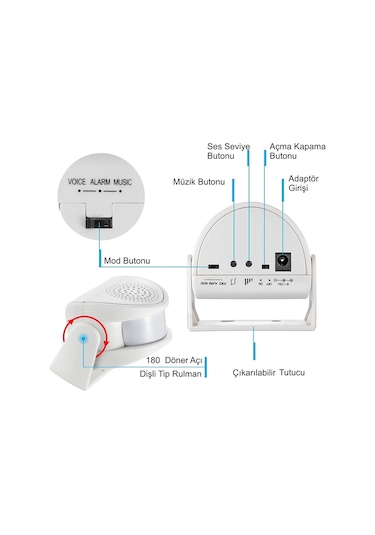 Triline Misafir Karşılama Zili 3 Modlu Kumandalı Hareket Sensörlü Güvenlik Alarm Pır Sensör
