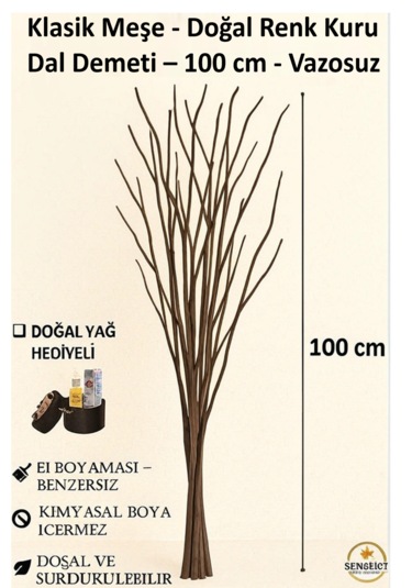 Gerçek Kurutulmuş Ağaç Dalı Doğal Meşe El Boyaması 100 Cm