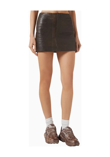 Represent Drive Mini Skirt, Lüks Bubble Deri Mini Etek İle Modern Şıklık Kahverengi